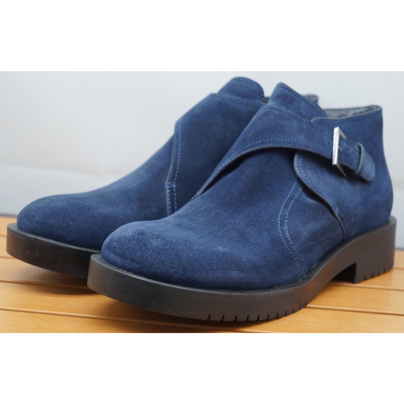 JIL SANDER MONK STRAP DERBY SHOES Navy Blue Suede Chukka BOOTS Size 40 - Picture 1 of 11